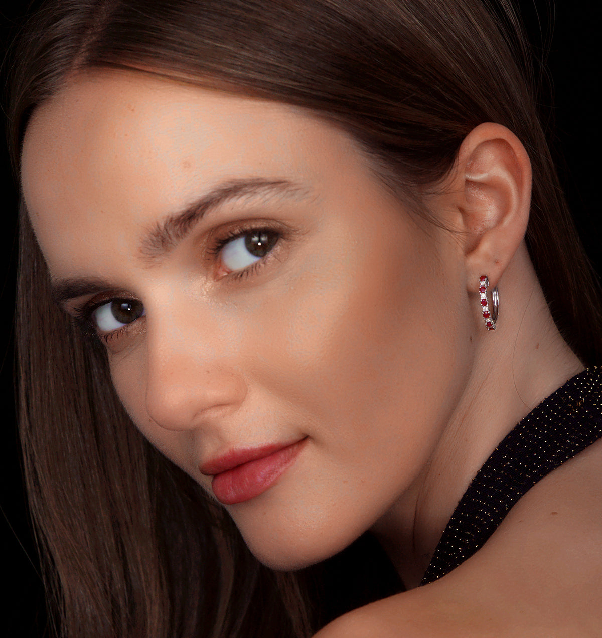 Ruby and Lab Diamond Hoop Earrings Stellato Collection in 925 Silver